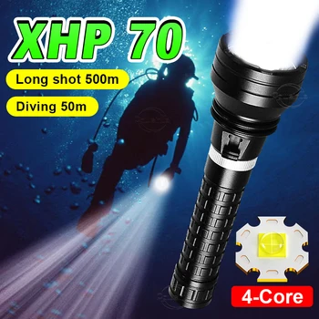 Ултра ярко фенерче за гмуркане XHP70 с двойна батерия 18650/26650, акумулаторна батерия водоустойчив фенер за гмуркане, led лампа