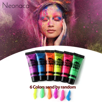 6 цвята, боди арт, UV-неонови и флуоресцентни бои за лице, за грим, за парти в чест на Хелоуин, цветни боди арт, инструмент за грим