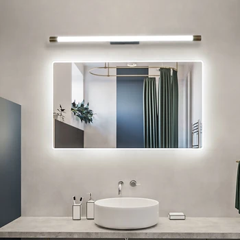 Прост, модерен, скандинавски черно злато дълъг, с монтиран на стената лампа, огледална предна led осветление за баня, вътрешни тела