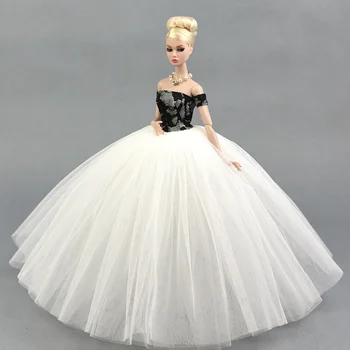 куклено голям рокля, черно-бяло розова рокля, сватбена рокля за кукли BB 1: 6 BBI353