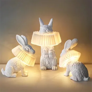 Настолна лампа Haoshi Rabbit от датската смола с животни, сладък лека нощ, нощни led осветителни тела, декорация на дома, детски нощни лампи