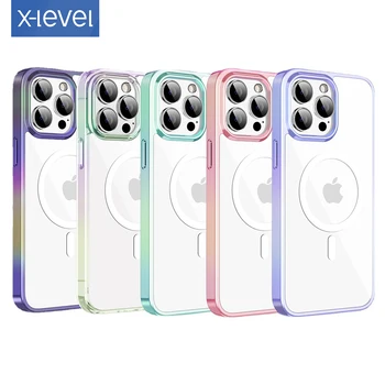 Прозрачен калъф X-level за iPhone 15 Pro Max Magsafe case Модерен Цветен калъф за вашия КОМПЮТЪР с серпантином за iPhone15 14pro Max case capa