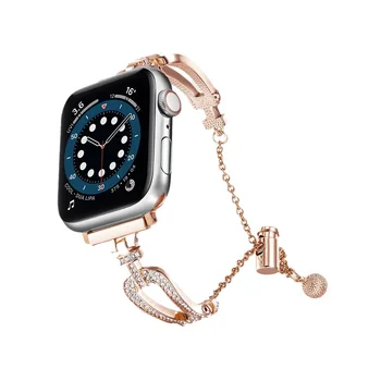 Диамантена каишка от неръждаема стомана за Apple watch band бижутериен гривна верижка iwatch87654321SE Ultra38 40 41 42 44 женски диамантен китката