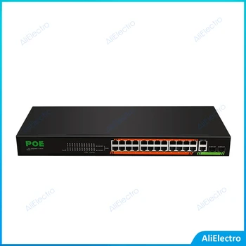 24-Портов Превключвател POE с 2 Гигабитными възходящи линии на комуникация, на 2 SFP портове, Мрежов Комутатор за Ethernet за IP камери, пълен дуплекс и полу-дуплекс