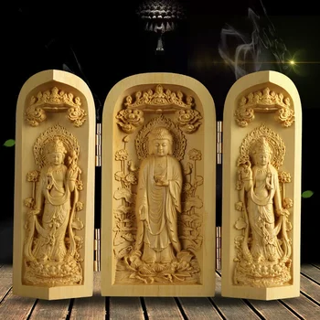 1 бр. изискана дърворезба на самшиту, статуя на Буда Гуаньинь, Западна дърворезба Саньшэн, занаяти, декорация на дома