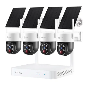 XMARTO 100% Беспроволочная Слънчева PTZ Система за Домашно охранителна камера, Безжична, 4 комплекта 2K 4MP QHD Комплект за видео наблюдение с 4K 10-Канальным WiFi НРВ