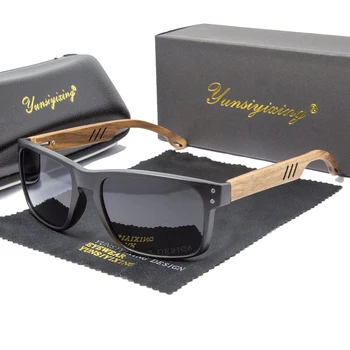 Мъжки поляризирани слънчеви очила YSYX, квадратни слънчеви очила за мъже и жени, маркови и дизайнерски очила от естествено дърво, черни слънчеви очила с UV400