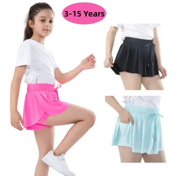2 опаковки струящихся къси панталони за момичета с подплата от ликра, 2-в-1, младежки танцови шорти с пеперуди, детски стаи шорти за фитнес, лятна ежедневни панталони за джогинг