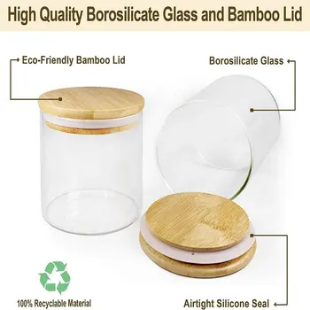 Поразително красиви стъклени комплекти хранителни консерви и бутилки с бамбукови капаци, 6 опаковки по 26 грама
