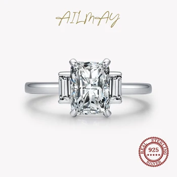Ailmay, топла разпродажба, истинско сребро 925 проба, модерни правоъгълни пръстен с изумруд и огранкой, AAAAA CZ, пръстени за жени, сватбени декорации