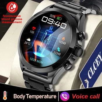 Здрави неинвазивни смарт часовници с нивото на глюкоза в кръвта, мъжки Bluetooth разговори, 360 * 360 HD екран, спортни умни часовници с честота на сърдечната честота, температура на тялото
