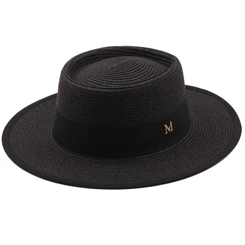 Лятна шапка от слънцето, дамски модни сламена шапка за момичета, плажна шапка с лък, ежедневни панама с билков езда, дамски шапка с козирка