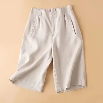 2023 Нова лятна мода Реколта памучни конопляные обикновена свободни кратки ежедневни панталони с еластичен ластик на талията, дамски панталони