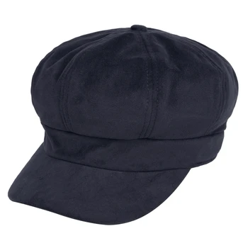 Кадифе зимна шапка, обикновена черни барети, дамски осмоъгълна шапка вестникарче, дамски ежедневни шапка, шапки за художници, улични шапки