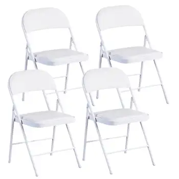 Метален сгъваем стол с винил тапицерия premium, 4 опаковки, бял