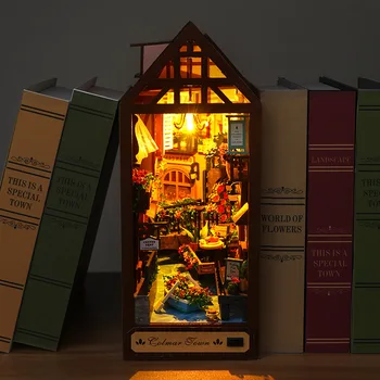 Направи си САМ Миниатюрна Къща Дървена лавица за книги Поставяне Комплект Ръчно изработени bookshelf Украса Куклена Къща с Мебели, Играчки, подаръци за пораснали Деца