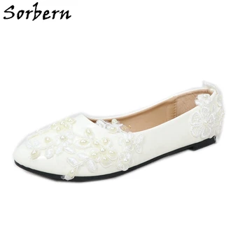 Sorbern/ Бели Дантелени Сватбени обувки на висок ток 8 см, Сватбени Обувки С аппликацией от мъниста, Дамски Обувки Големи размери за ток 3 см/5 см, 2018