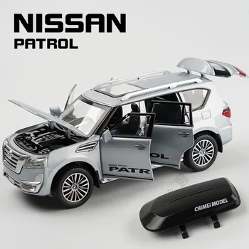 1:32 Nissan Patrol Molded Под Натиска на Модел На превозното средство Y62 От сплав на Nissan Patrol С Пътен Стеллажом, Звук, Светлина, флип-надолу Колекция Автомобили, Детски Играчки