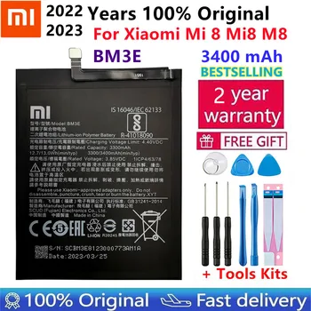 Въведете Mi оригинална батерия за телефон BM3E за Xiaomi Mi 8 Mi8 M8 истински 3400 mah висококачествен взаимозаменяеми батерия Безплатни инструменти + стикери