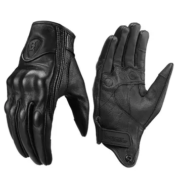 Мотоциклетни кожени ръкавици реколта мотоциклетни ръкавици от овча кожа, здрави ръкавици за езда в стил ретро със сензорен екран върху целия пръст
