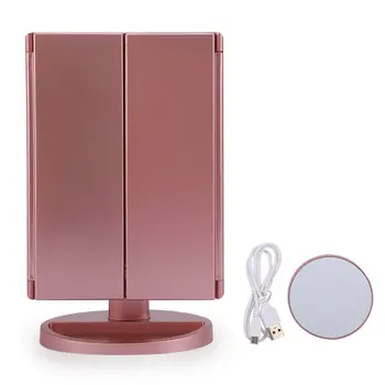 Victool Tri-Fold 21 Led лампа с 2X 3-Кратно Увеличение, Десктоп Огледало за грим със сензорен екран (Розово Злато)