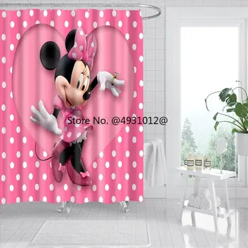 2023 Сладки бебешки душ завеси в розово грах с Мини Маус, 3D, за баня, с шарени анимационен филм 