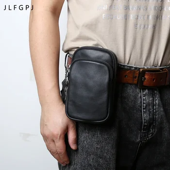 Вертикална поясная чанта от естествена кожа в ретро стил, мъже поясная чанта от телешка кожа, ежедневни чанта за мобилен телефон Tide