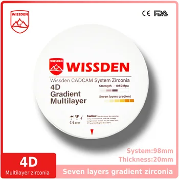 Wissden 4D многослойни циркониеви блокове, за да проверите за зъботехническа лаборатория 98,20 мм Възстановяване на зъбни протези CAD/CAM