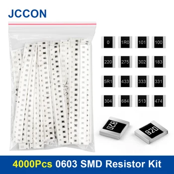 4000 бр 0603 SMD резистор Асорти комплект 10R-910K 80 стойности на x 40 бр. = 4000 бр Проба комплект чип Фиксиран резистор направи си сам