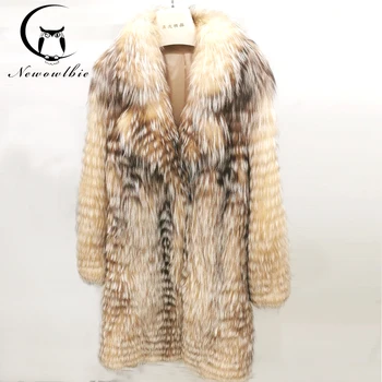 Зимна нова дамско палто от 100% лисьего кожа, внос дълга яке от червено лисьего кожа, жилетка, луксозна елегантно дамско палто от естествена кожа