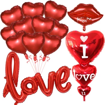 Червен балон от фолио с любовни писмо, романтична сватба, Св. Валентин, балон във формата на сърце, декор за юбилей, за рожден Ден, подарък за Свети Валентин