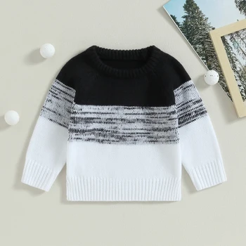 Mildsown/есенно-зимния вязаный пуловер за момчета, риза с дълъг ръкав контрастен цвят, вязаный пуловер на една кука в стил мозайка, върхове