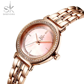 Shengke Часовник от розово злато Дамски часовници са Най-добрата марка на Луксозни дамски ръчни часовници SK Модерен дамски часовник гривна Reloj Mujer