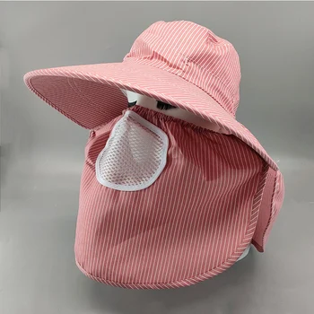Лятна шапка-шал, маска на ивици, чаена шапка с широка периферия, козирка, градинска шапка за защита от прах и слънце