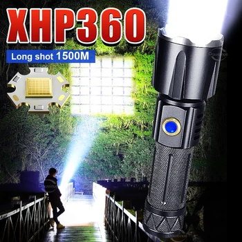 Супер мощен фенер XHP360 led фенерче се захранва от USB, акумулаторна батерия външен увеличение, тактически фенер, далечен изстрел, ръчно фенерче