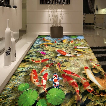beibehang подови стикери за стена с рисувани Китайски шаран лотос хол 3D подови хартия за рисуване на 3d para sala atacado