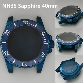 Корпус часа от неръждаема Стомана Син цвят с Покритие покритие 40 мм, Корпус часа от Сапфир стъкло с Плосък /Увеличително Огледало, Подходящ за механизъм NH35 NH36