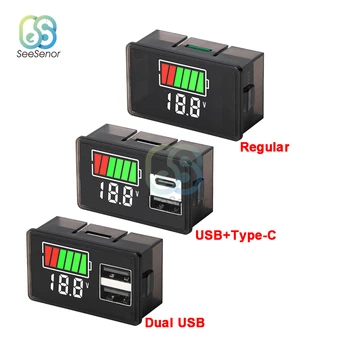 Двойна USB Type-C Автомобилен Волтметър Измерване на Напрежение Панел 12 В 24 В 3 S 23 S Индикатор Капацитет Литиева Батерия Тестер Литиево-йонна Оловно-Киселинната 4829