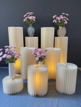 Цилиндрична сгъваема колона десерт маса Оригами колона парти Сватба Римска колона Път води Декор прозорец полк за торта за рожден ден