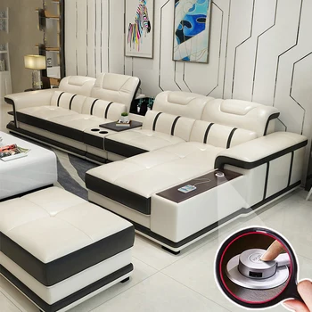 2021 евтини мебели за хола мека мебел секционни L-образен кожен диван с маса функции материал по поръчка