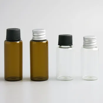 козметични контейнери 50x20 мл 25 мл Течен лосион Кафяво/прозрачни стъклени бутилки с пластмасови, алуминиеви винтови капачки