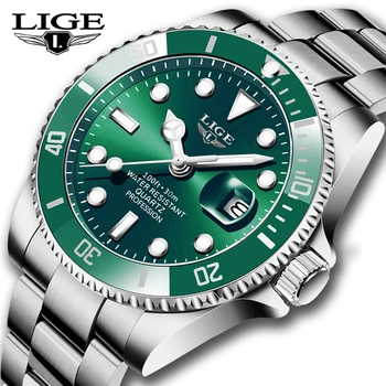 LIGE висок клас марка, луксозни мъжки кварцови часовници, водоустойчиви часовници с датата, мъжки спортни часовници за мъже, зелени ръчен часовник Relogio Masculino + кутия