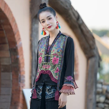 Костюм Тан с бродерия, яке без ръкави, женски етнически ретро жилетка в китайски стил, жилетка, жените традиционно облекло от Порцелан, нов