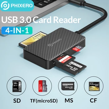 PHIXERO USB 3.0 Type C 4 1 5 Gbit/с Четец за SD-карти Компактна Флаш-Памет Адаптер Смарт Карти TF CF MS 15 см Кабел за Преносимите КОМПЮТРИ Mac
