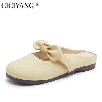 Ниски обувки CICIYANG, дамски летни чехли за улицата, на новост 2023 г., Baotou Мюлер, обувки за момичета, сандали с лък за ниска пета, ръчна изработка