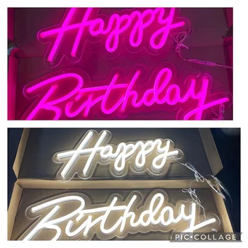 Честит рожден Ден, led неонови надписи за бар, пъб, клуб, дом, ресторант, стенни неонови осветителни тела розово, топло бял, студено бял