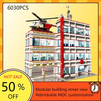 Модулна болница общия профил на MOC Creative модел с изглед към улицата са градивните елементи на Архитектурата САМ Образование Монтаж Модел играчки подаръци