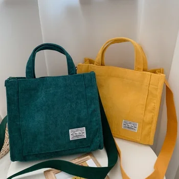 Дамски вельветовая чанта с цип, малък памучен холщовая чанта, ежедневни чанти-тоут, дамски еко-чанта през рамо, реколта чанти-незабавни посланици
