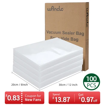 Вакуум Опаковъчни торбички Wancle Търговски клас, предварително нарязан пакет, 100 бр. /Лот, Хранителни Вакуумни торби за Съхранение, приготвяне на храна или Sous Vide, без PBA