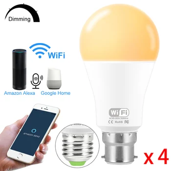 4 бр. умна лампа Wi-Fi с регулируема яркост на led крушка 15 W E27 B22 Алекса Google IOS/Android led лампа с дистанционно управление 110 В На 220 В